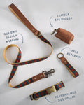 Webbing dog collar navy blue brown floral