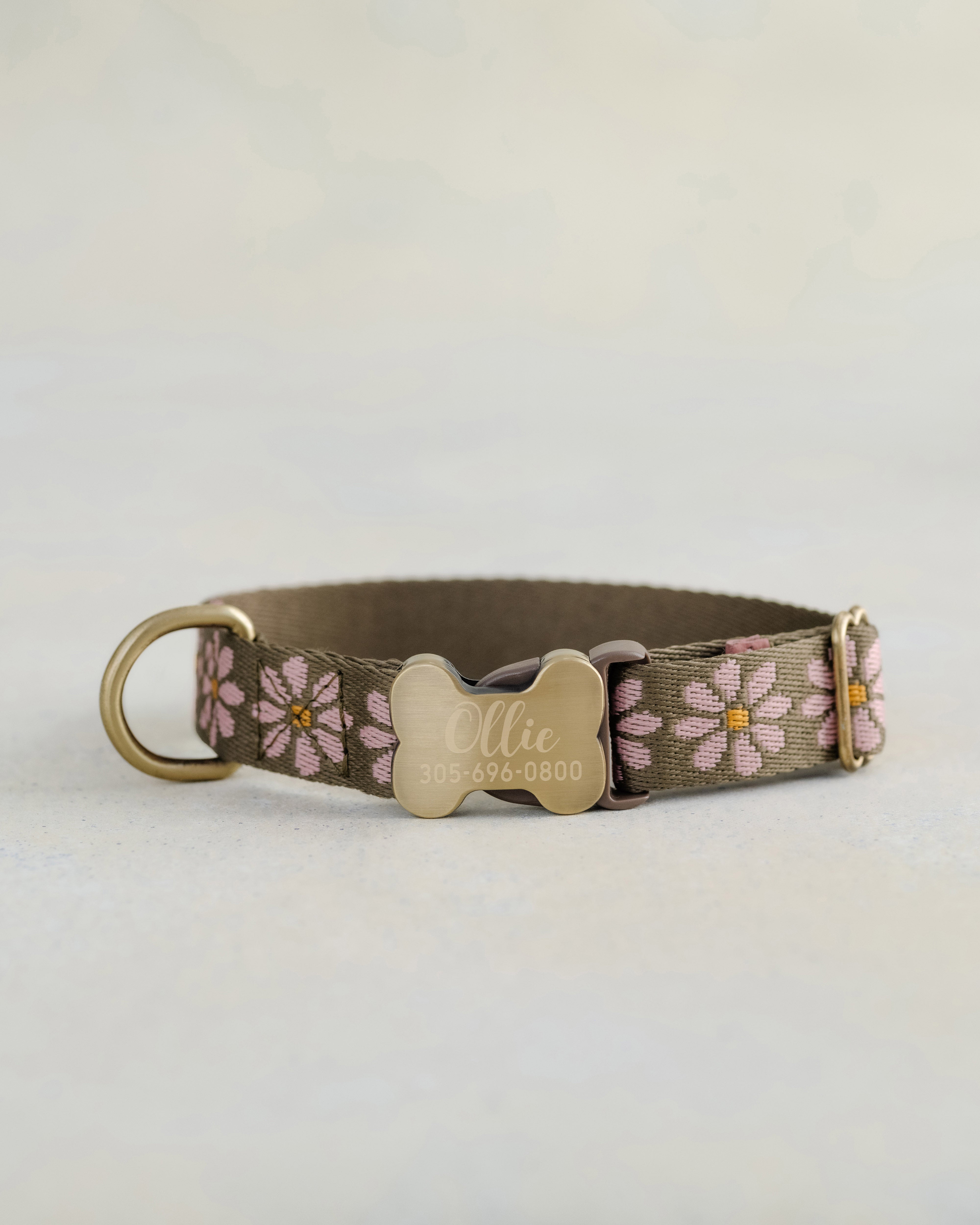Floral Dog Collar - Blush Pink & Olive Designer Webbing