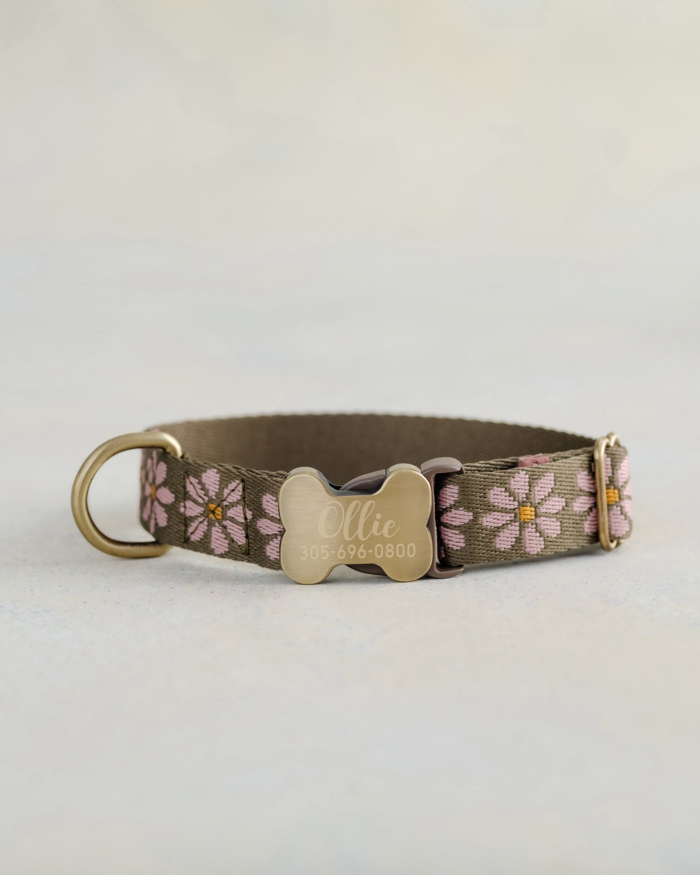 Floral Dog Collar - Blush Pink & Olive Designer Webbing