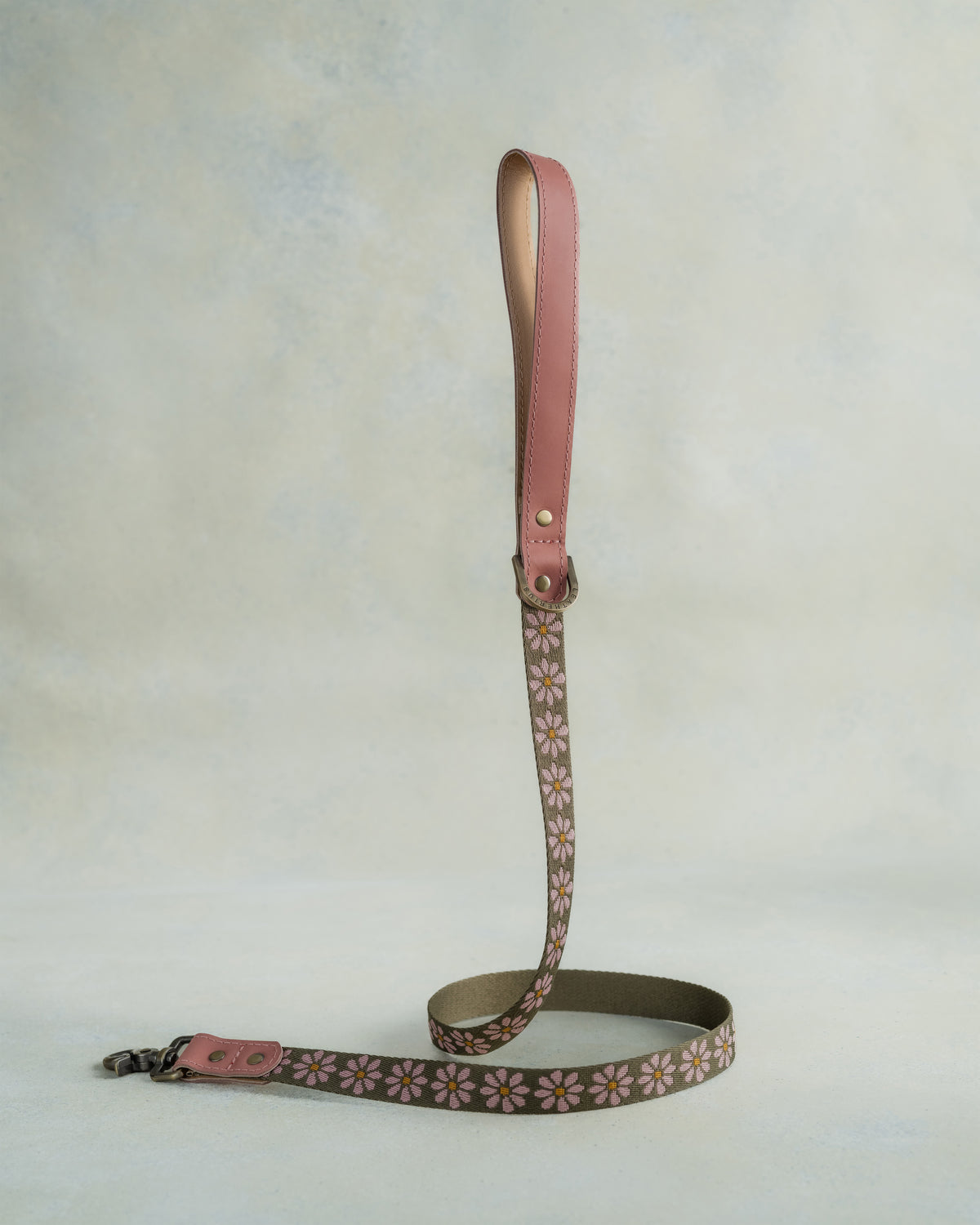 Matching Pink & Olive leash with leather trim and a metal clip
