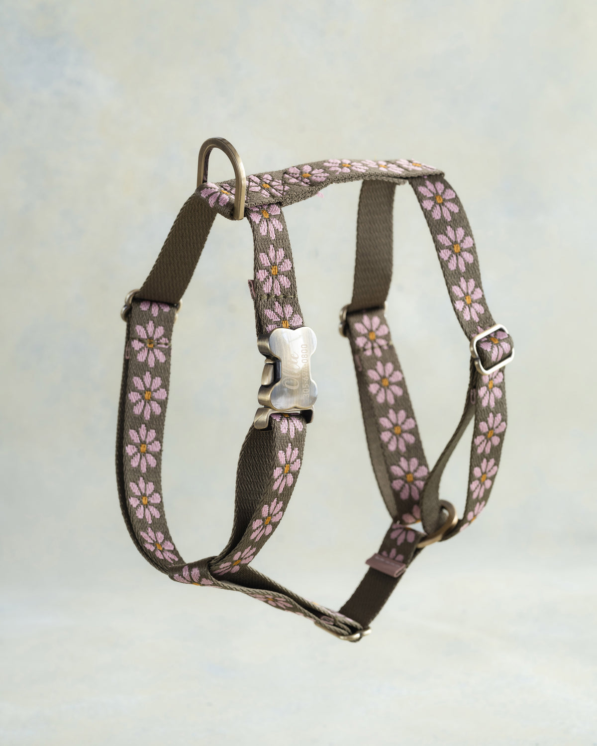 Pink & Olive webbing dog harness in the same pattern