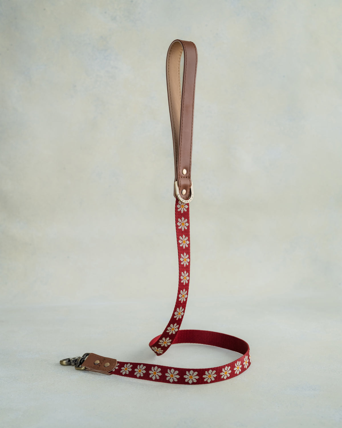 Matching Ruby Daisy leash with leather trim and a brass clip