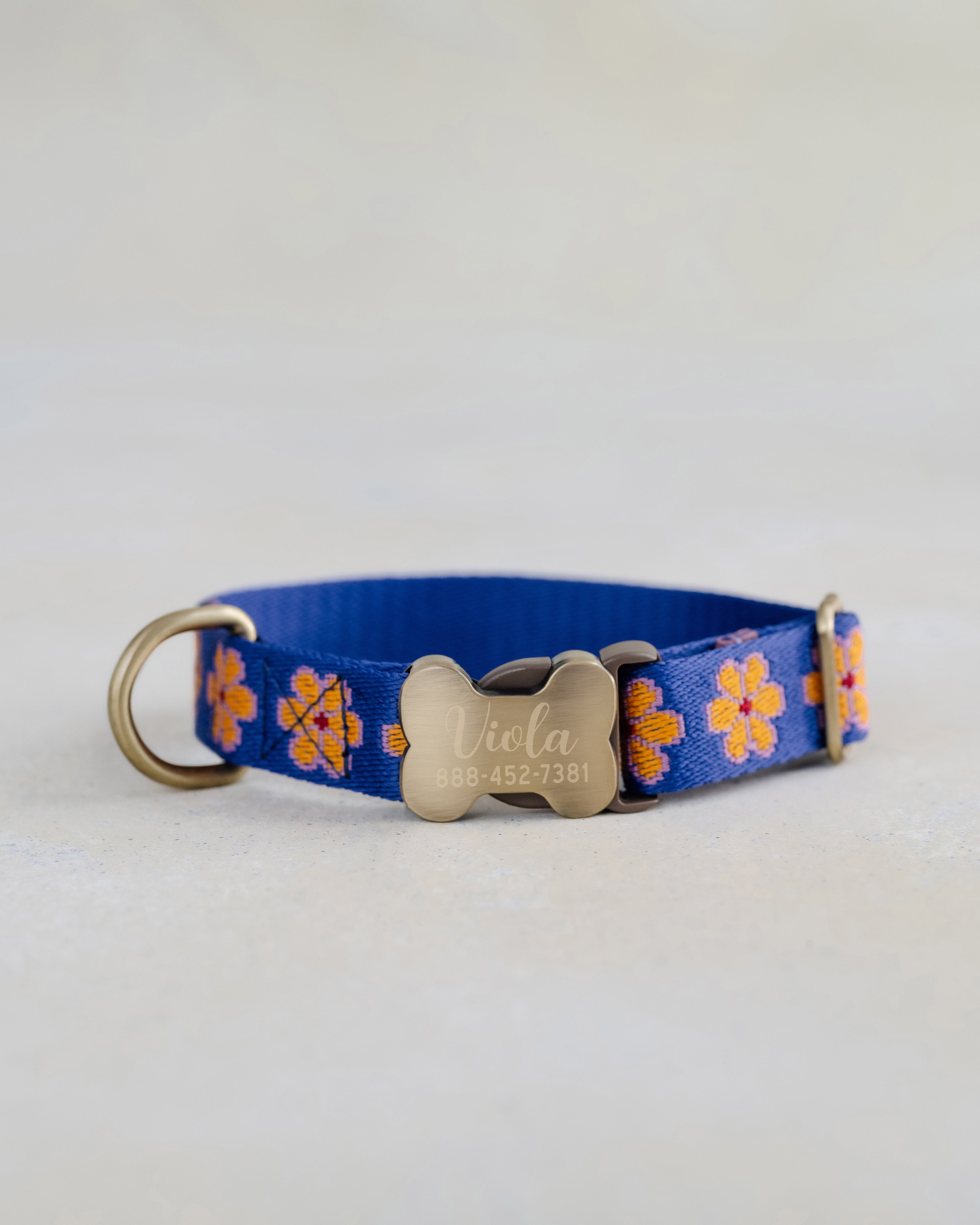 Majestic Yellow and Blue Floral Webbing Dog Collar