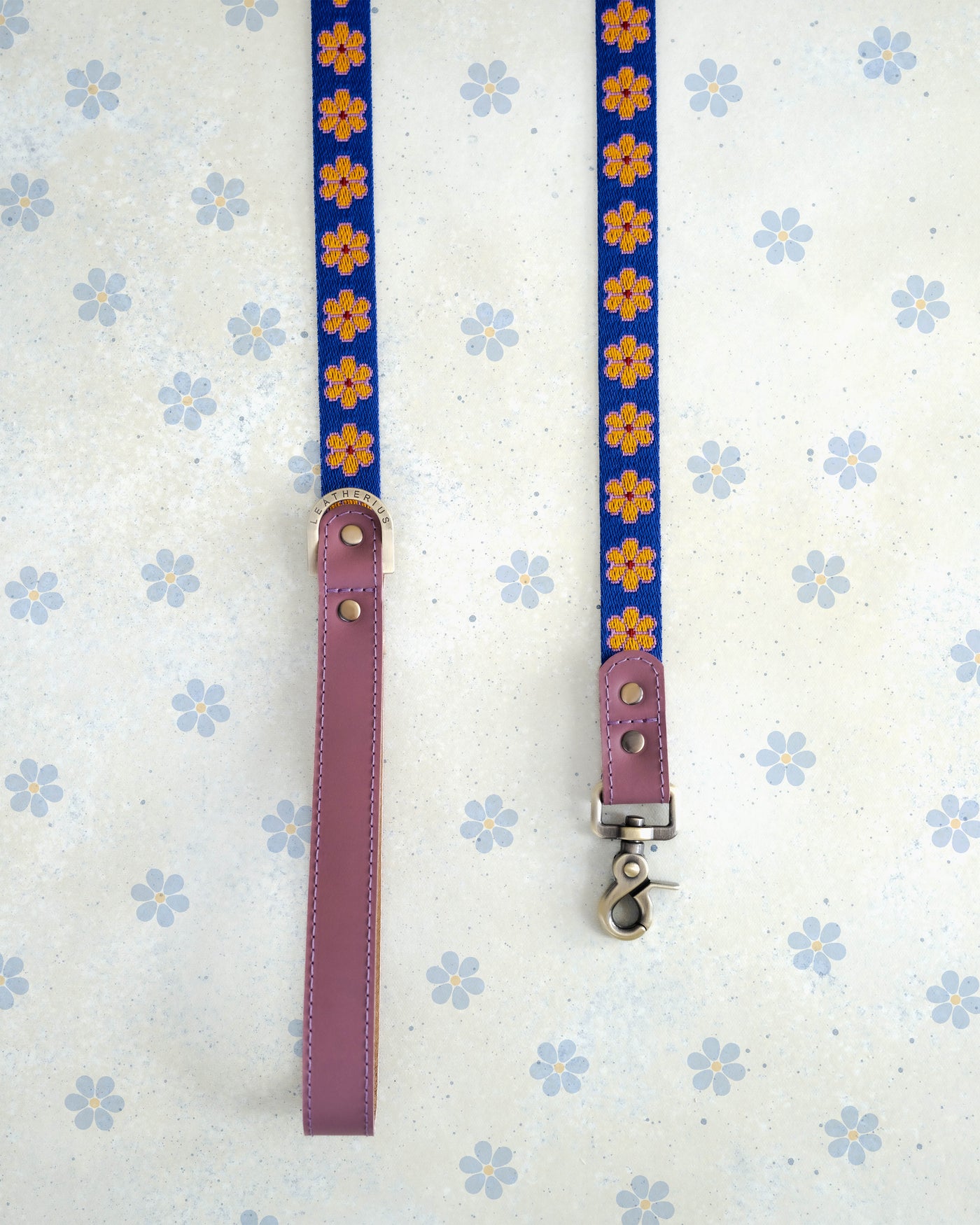 Majestic Yellow and Blue Floral Webbing Dog Collar