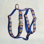 Marigold webbing dog harness in the same pattern
