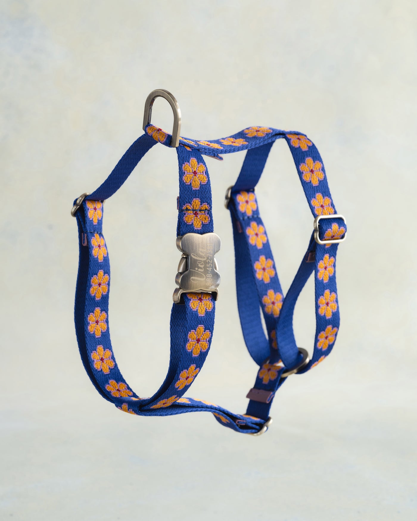 Majestic Yellow and Blue Floral Webbing Dog Collar