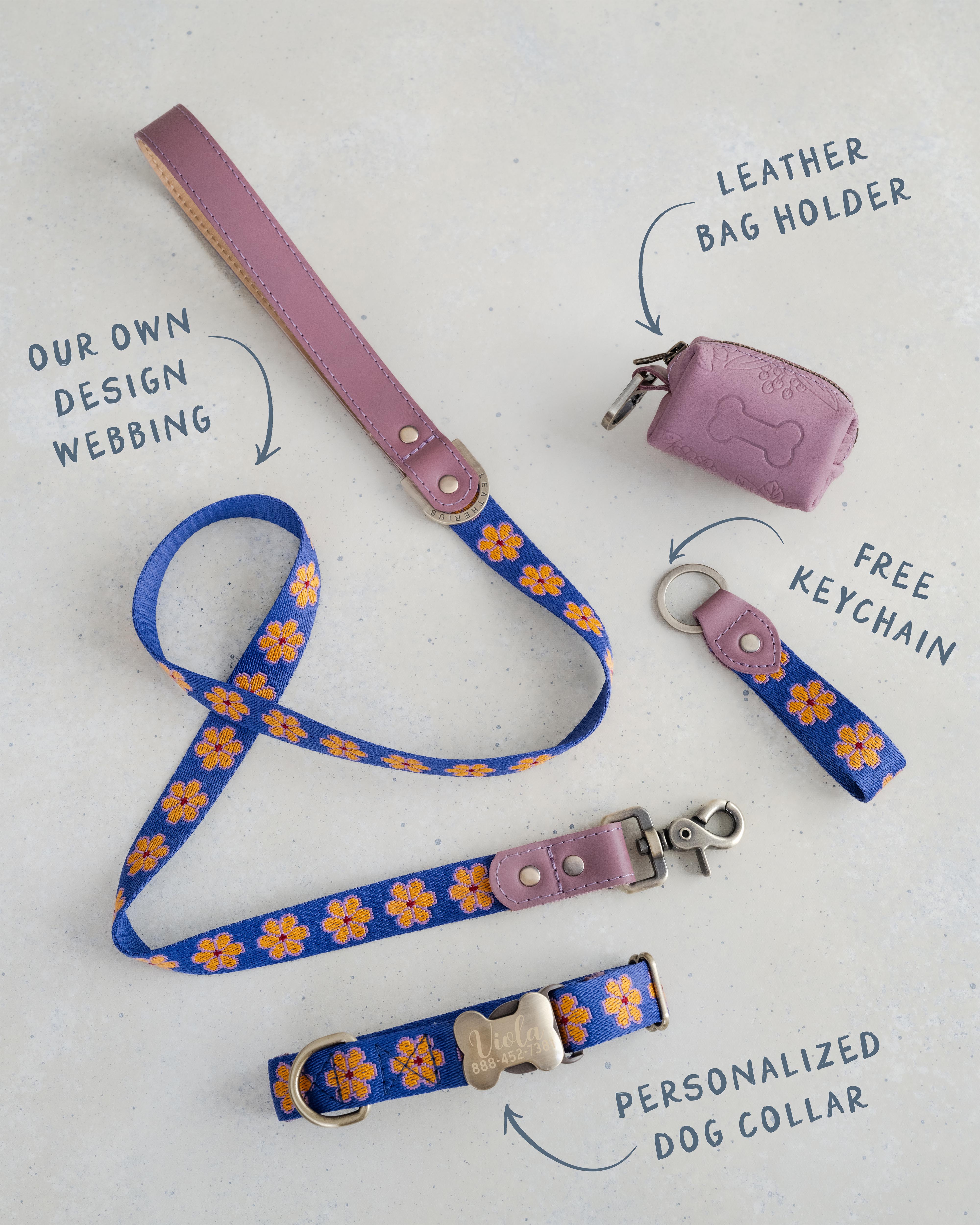 Majestic Yellow and Blue Floral Webbing Dog Collar
