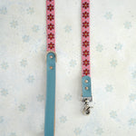 Rose Garden webbing dog leash with a leather handle