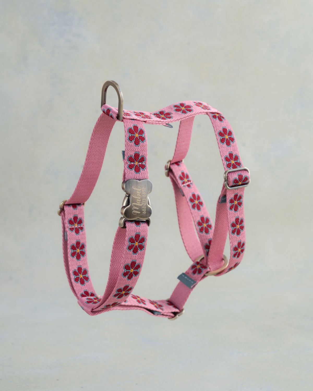 Rose Garden webbing dog harness in the same pattern