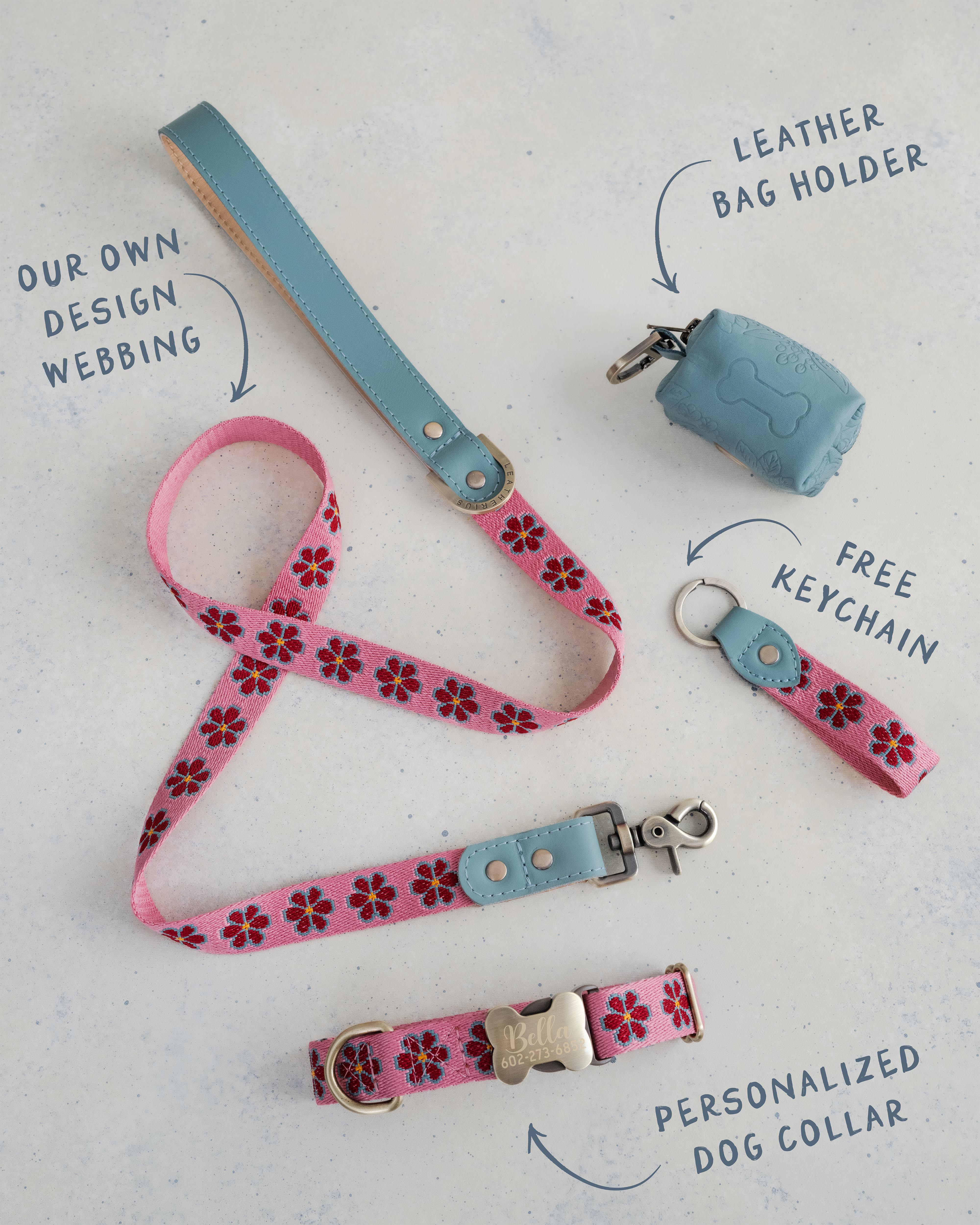 Floral dog collar in custom design webbing