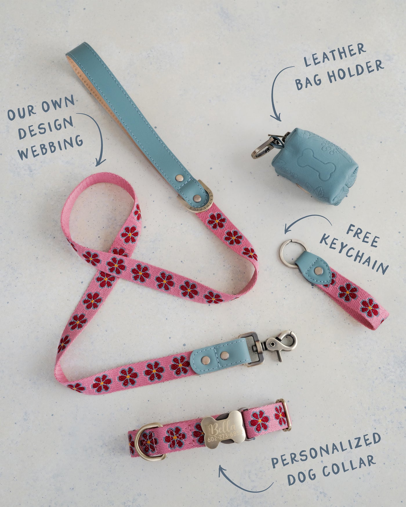 Floral dog collar in custom design webbing