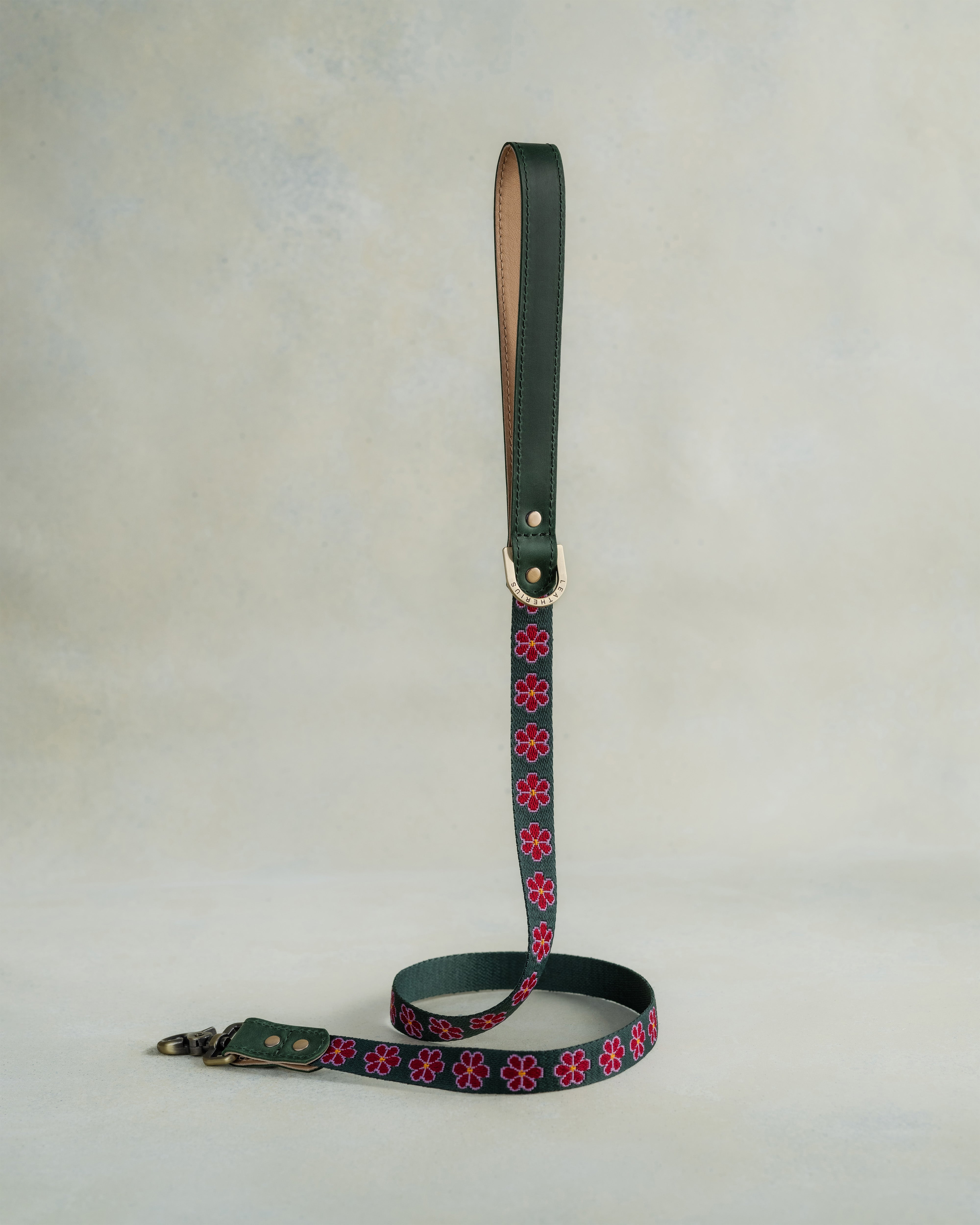 Forest Green & Ruby Red Floral Design Dog Collar