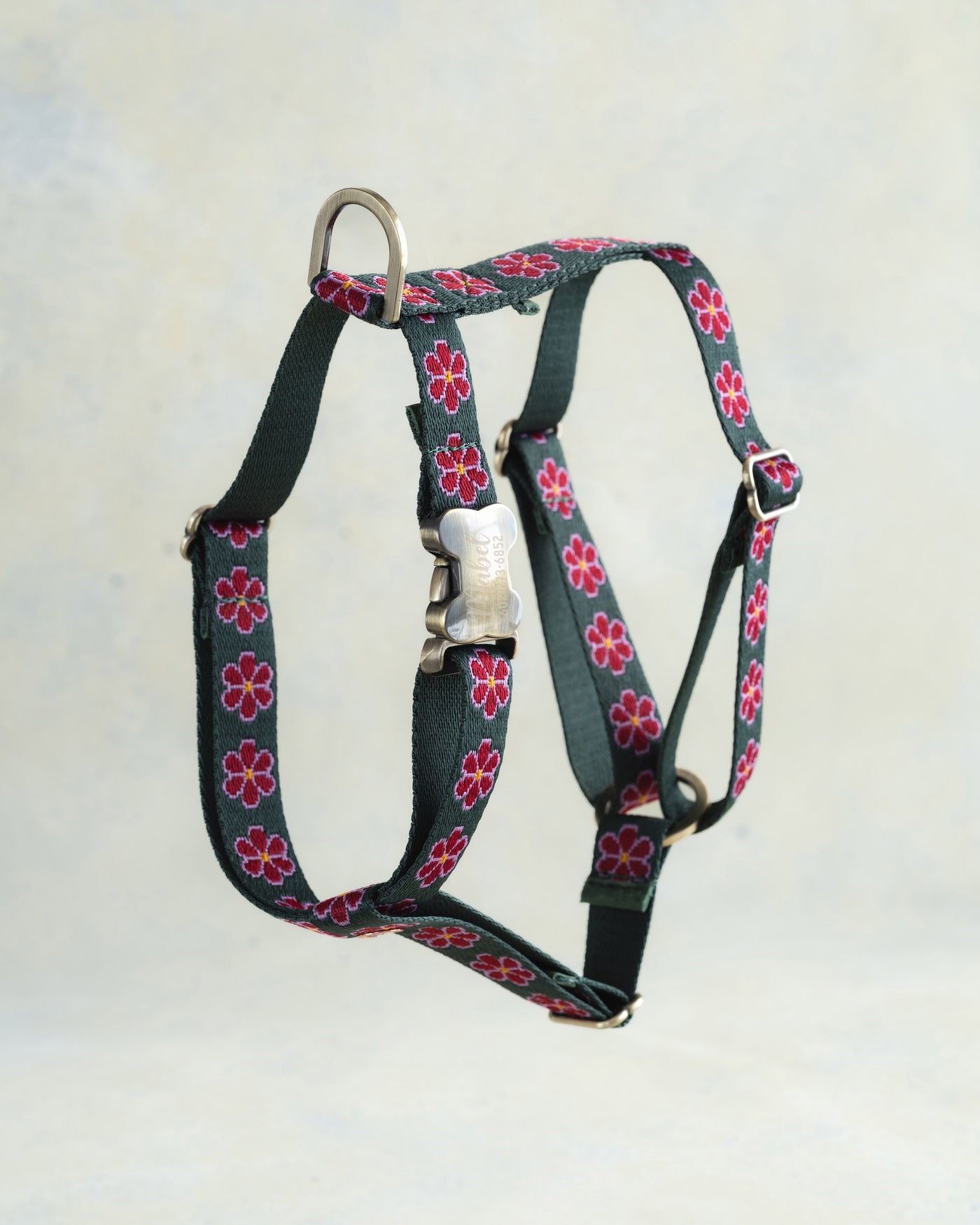 Forest Green & Ruby Red Floral Design Dog Collar