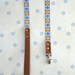 Tan Tiles webbing dog leash with a leather handle