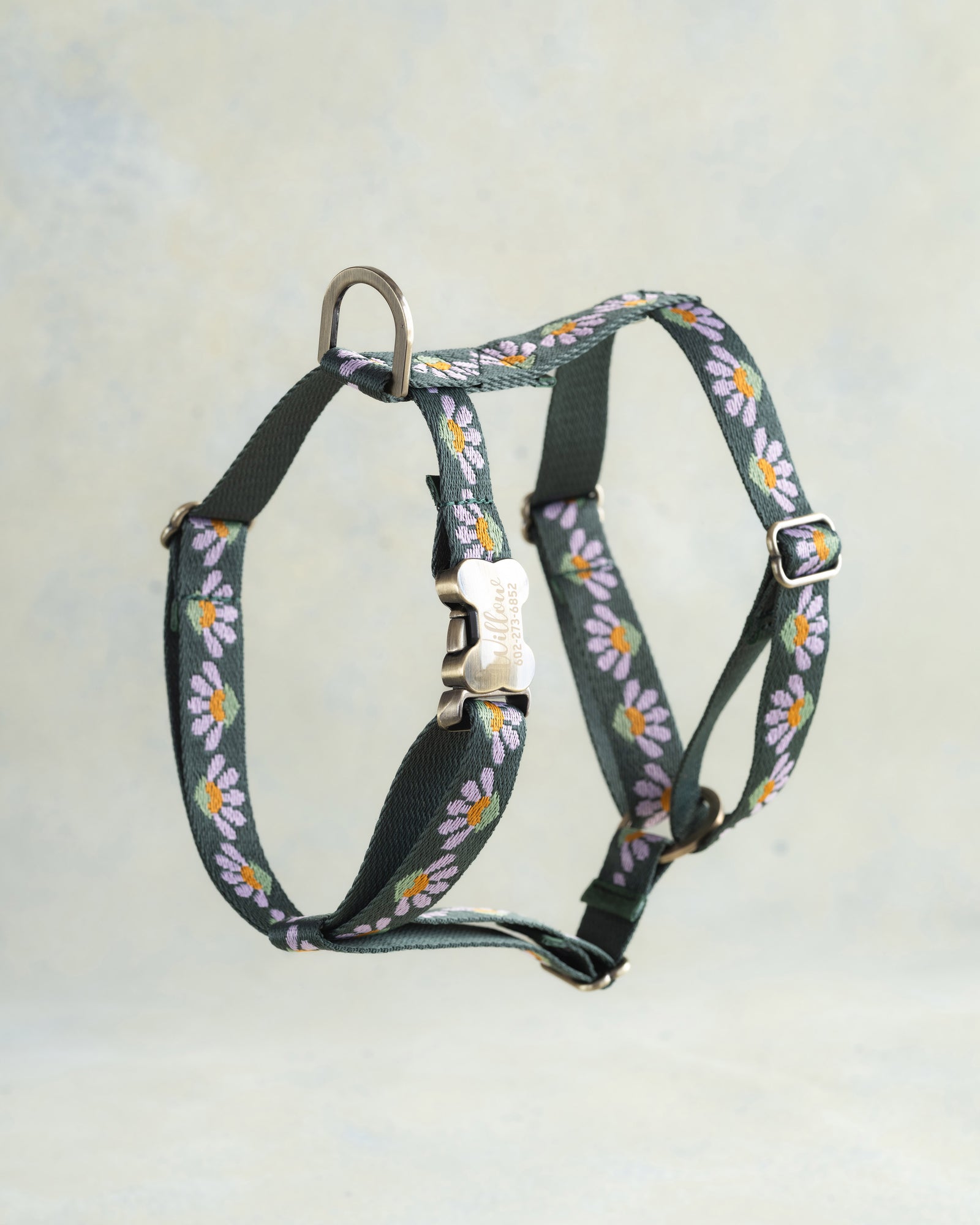 Webbing dog collar green floral