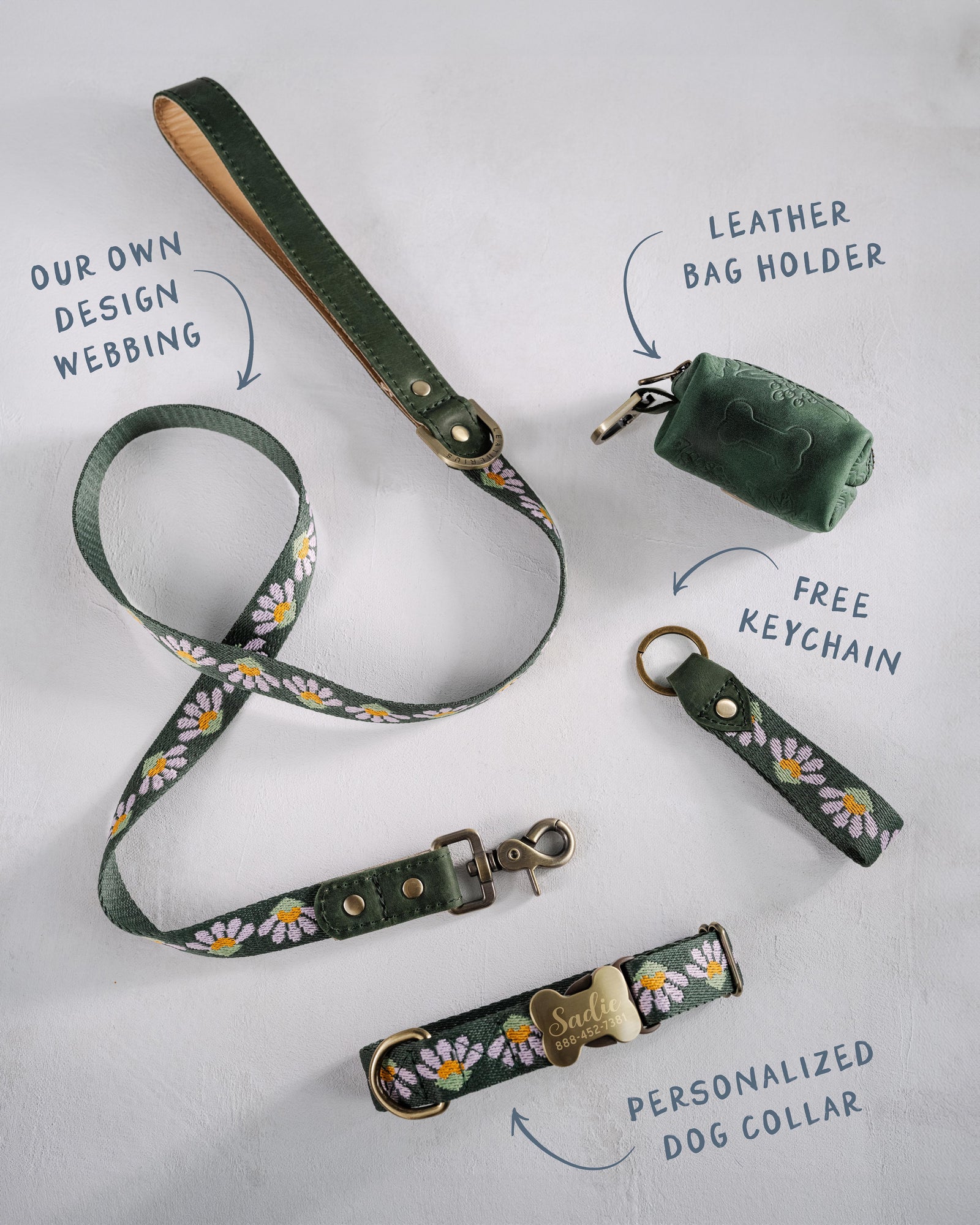 Webbing dog collar green floral