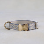 Lavender Boho Dog Collar, personalized Lavender Diamond webbing collar No. 3 with an engraved bone buckle