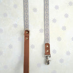 Lavender Diamond webbing dog leash with a leather handle
