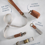 Lavender Diamond dog collar and leash set: collar, matching leash, keychain and leather poop-bag holder
