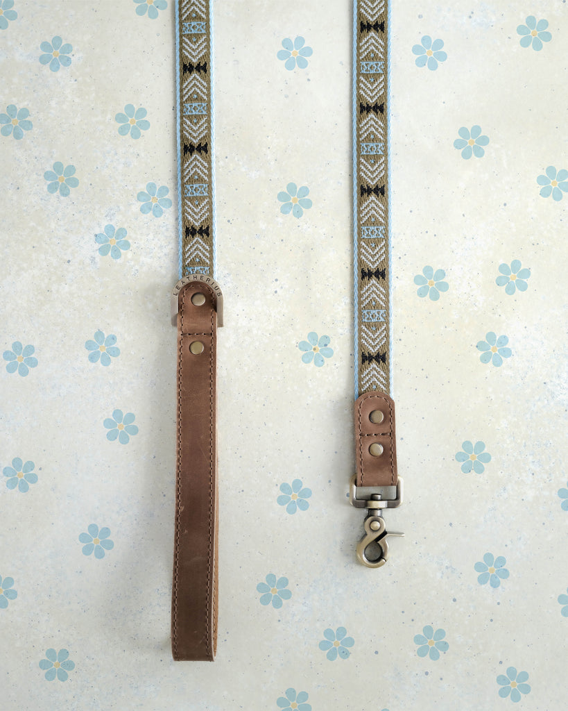 Webbing dog collar geometric pattern khaki