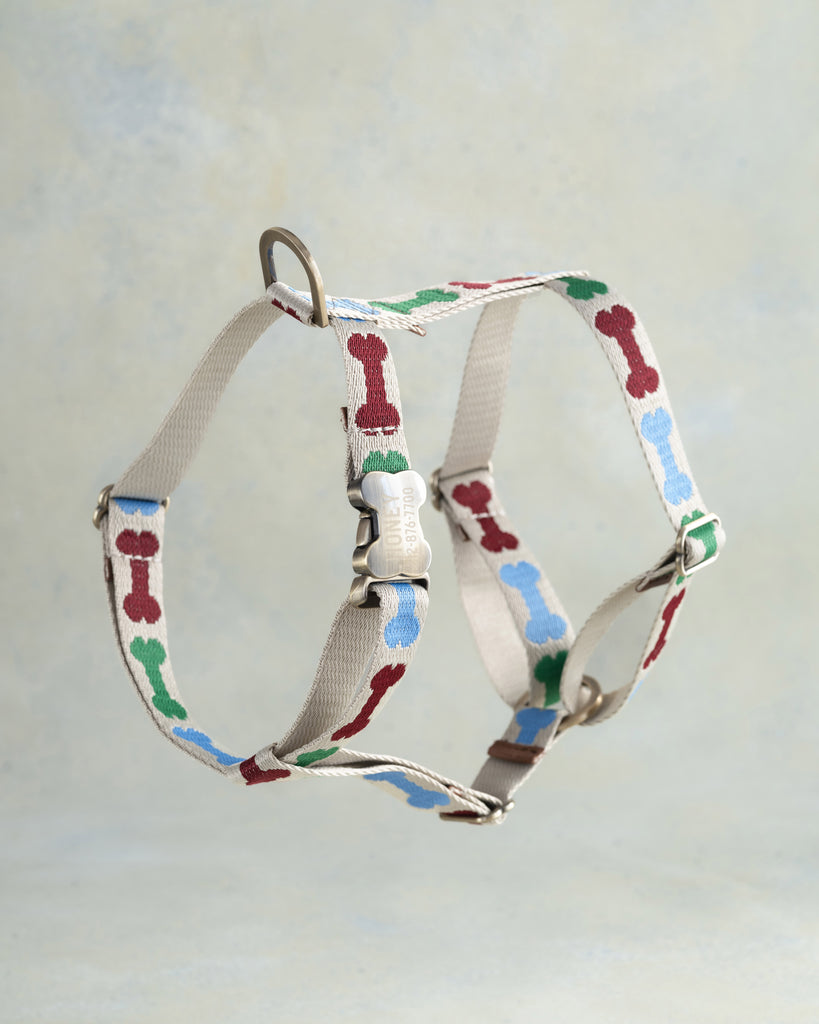 Webbing dog collar funny bone pattern beige