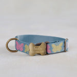 Butterfly Dog Collar, personalized Butterflies webbing collar No. 6 with an engraved bone buckle
