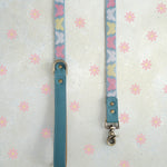 Butterflies webbing dog leash with a leather handle