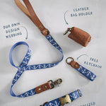 Anchors dog collar and leash set: collar, matching leash, keychain and leather poop-bag holder
