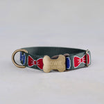 Bow Tie Dog Collar, personalized Bow Ties webbing collar No. 8 with an engraved bone buckle