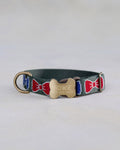 Webbing dog collar bow pattern green