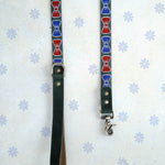 Bow Ties webbing dog leash with a leather handle