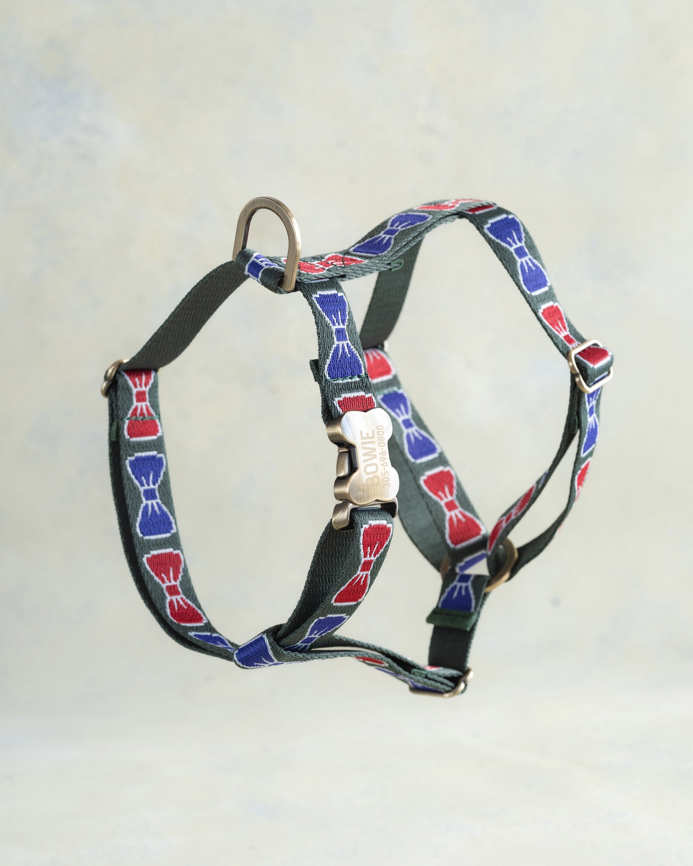 Webbing dog collar bow pattern green