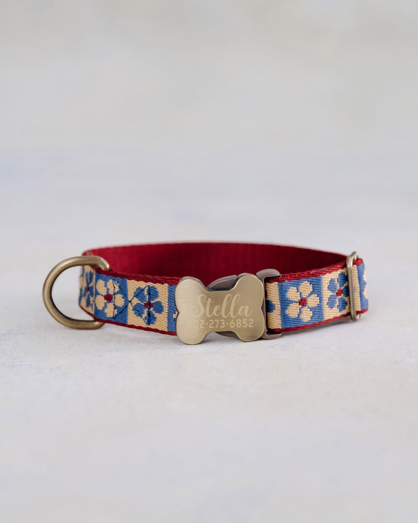 Webbing dog collar floral blue and red