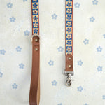 Blue Tiles webbing dog leash with a leather handle