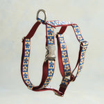 Blue Tiles webbing dog harness in the same pattern