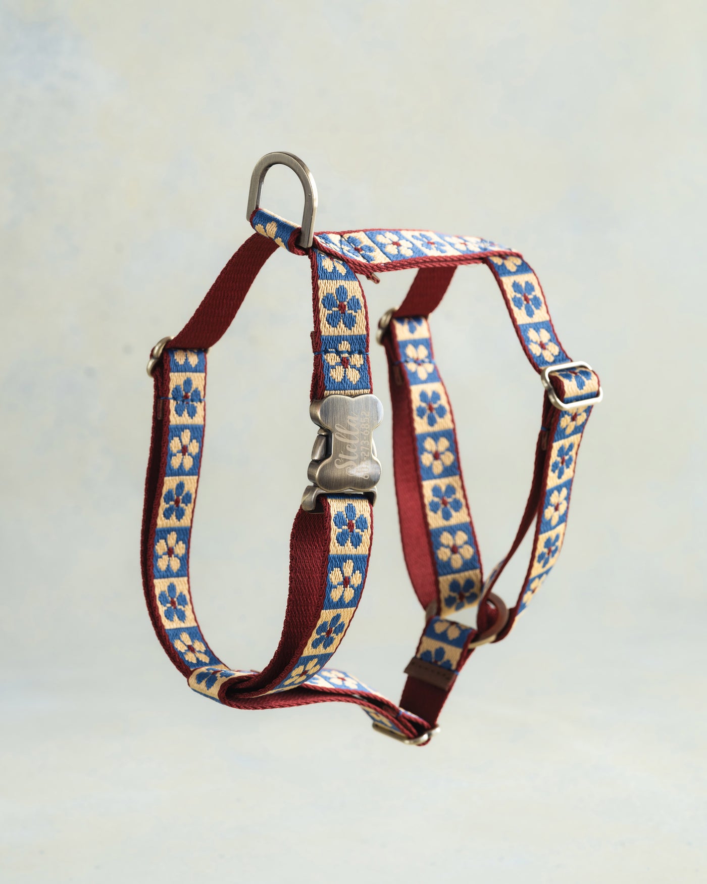 Webbing dog collar floral blue and red