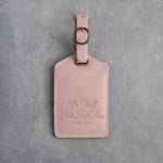 He Will Not Fail Thee Deut. 31:6 Blush full-grain leather luggage tag, Christian scripture gift