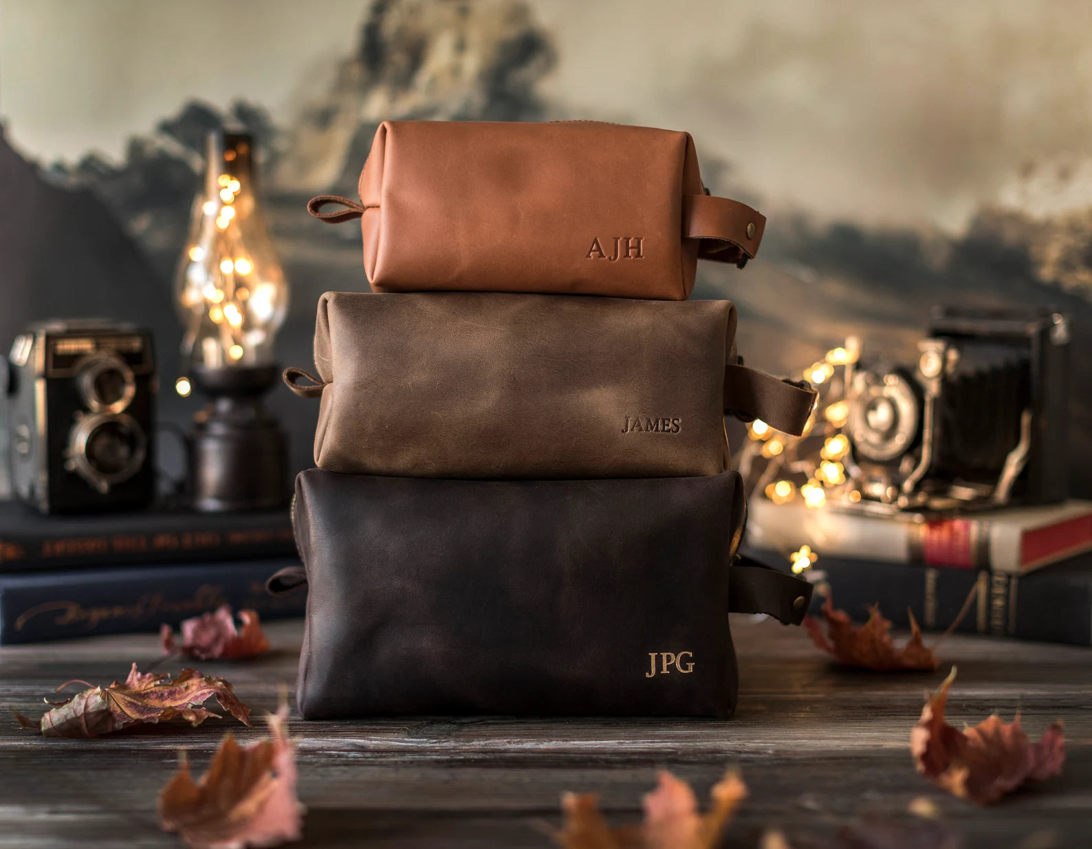 Personalized Mens Toiletry Bag - Leather Dopp Kit