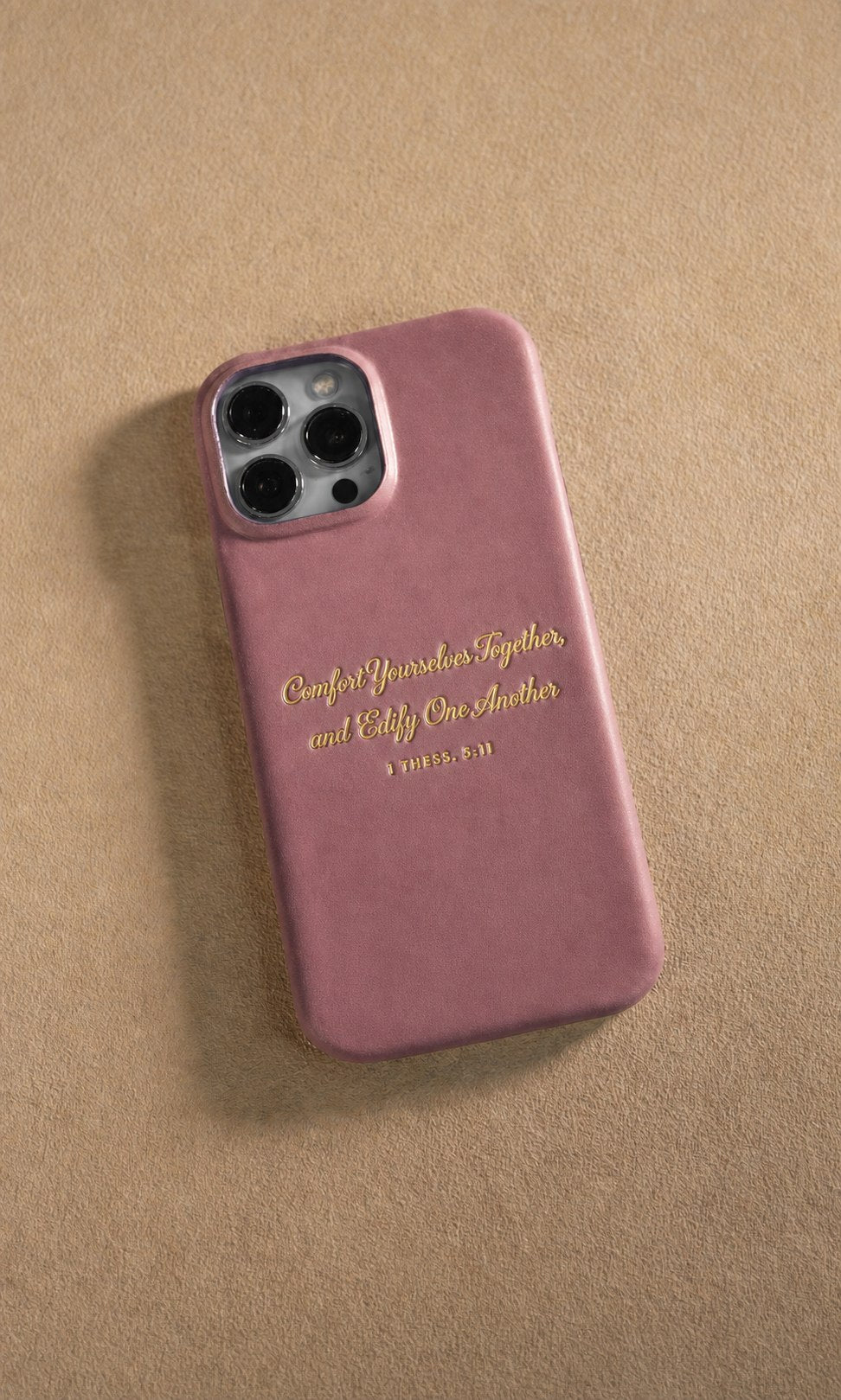 Comfort Yourselves Together, And Edify One Another 1 Thess. 5:11 handcrafted leather iPhone case, Christian scripture gift