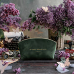 By Grace Through Faith Eph. 2:8 Forest Green full-grain leather makeup bag, Christian scripture gift