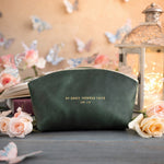 By Grace Through Faith Eph. 2:8 Forest Green full-grain leather makeup bag, Christian scripture gift