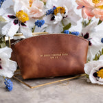 By Grace Through Faith Eph. 2:8 full-grain leather makeup bag, Christian scripture gift