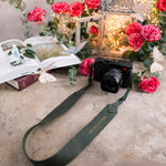 For Such A Time Esther 4:14 Forest Green full-grain leather camera strap, Christian scripture gift