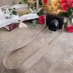 For Such A Time Esther 4:14 Gray Sand full-grain leather camera strap, Christian scripture gift