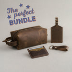 Mens Leather Toiletry Bag Personalized - BUNDLE