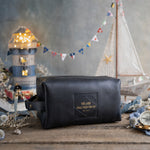 The Lord Shall Fight For You Exodus 14:14 Blueberry full-grain leather dopp kit, Christian scripture gift