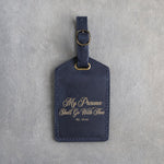 My Presence Shall Go With Thee Ex. 33:14 Blueberry full-grain leather luggage tag, Christian scripture gift
