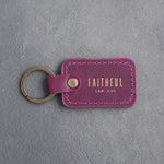 Faithful Lam. 3:23 Fuchsia handcrafted leather keychain, Christian scripture gift