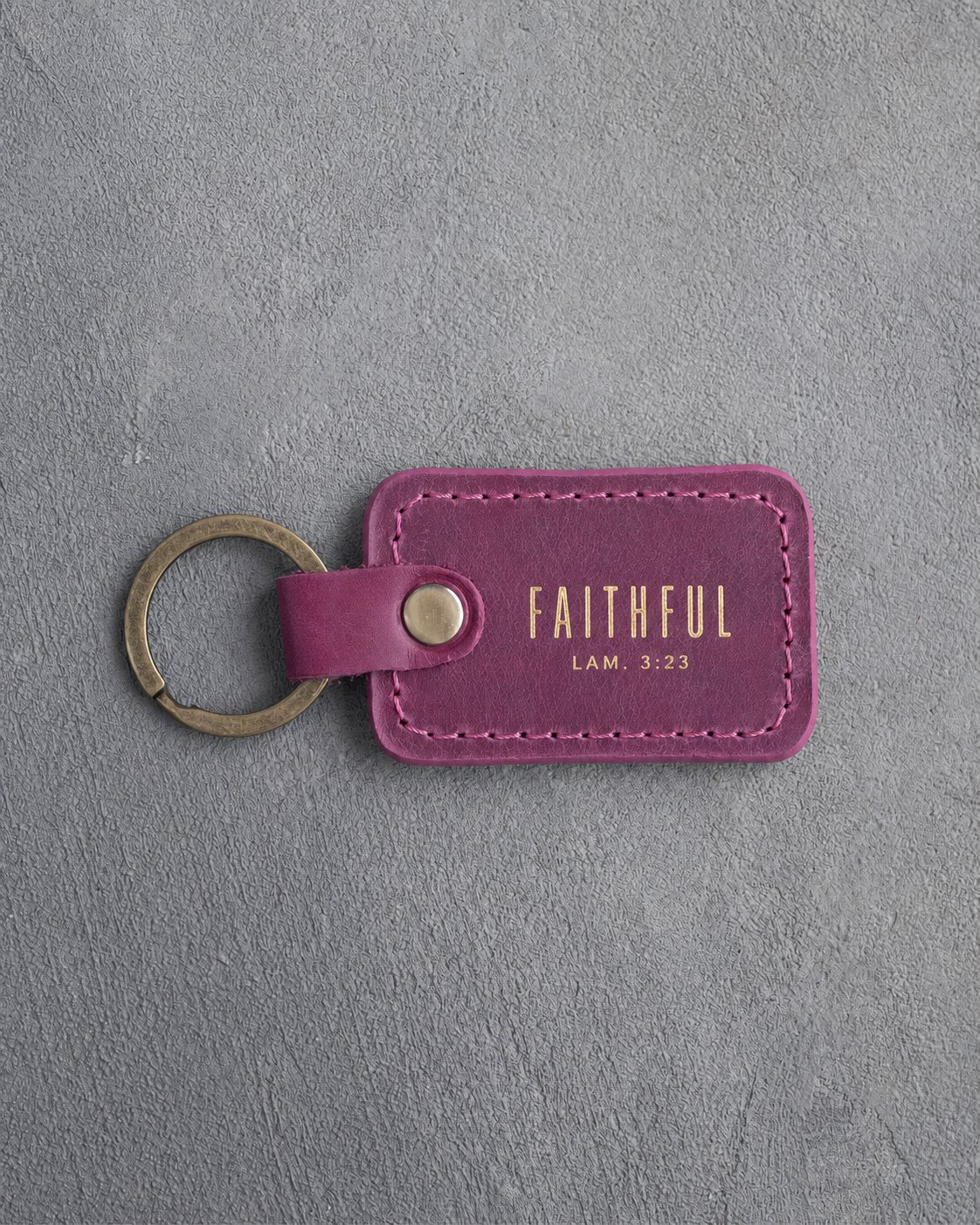 Faithful Lam. 3:23 Fuchsia handcrafted leather keychain, Christian scripture gift