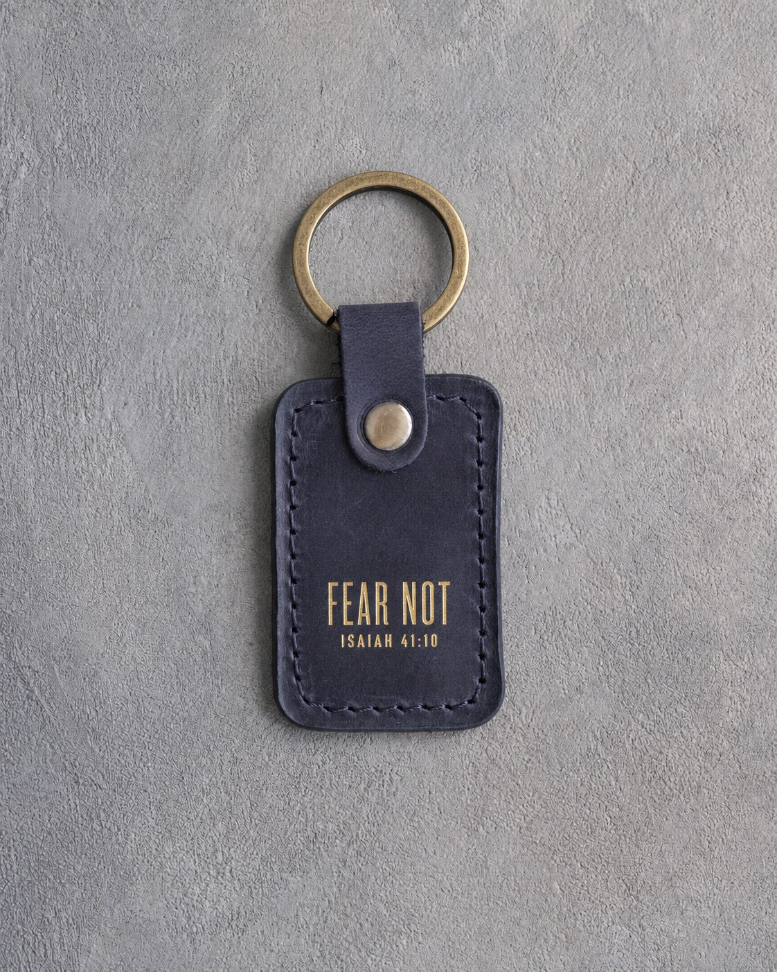 Fear Not Isaiah 41:10 Blueberry handcrafted leather keychain, Christian scripture gift